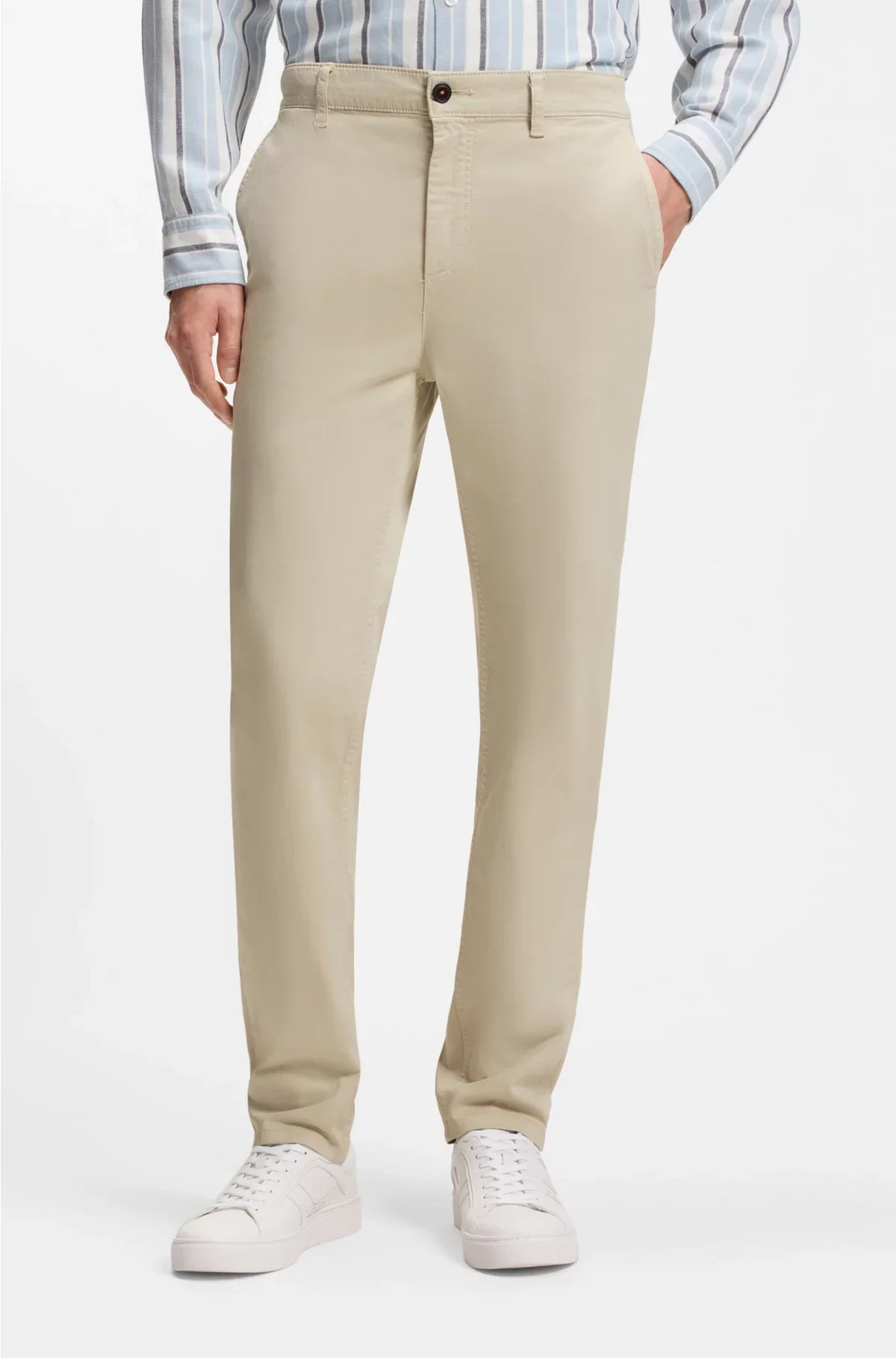 CHINO A VITA SFUMATA IN RASO DI COTONE STRETCH