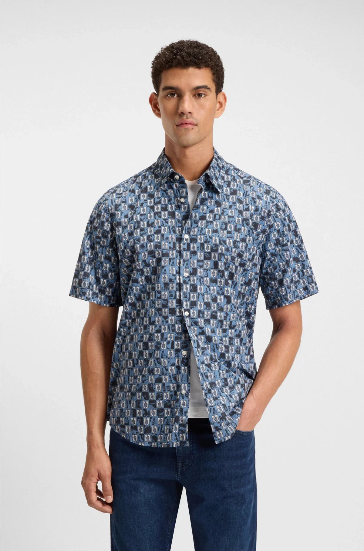 CAMICIA REGULAR FIT IN POPELINE DI COTONE STAMPATO