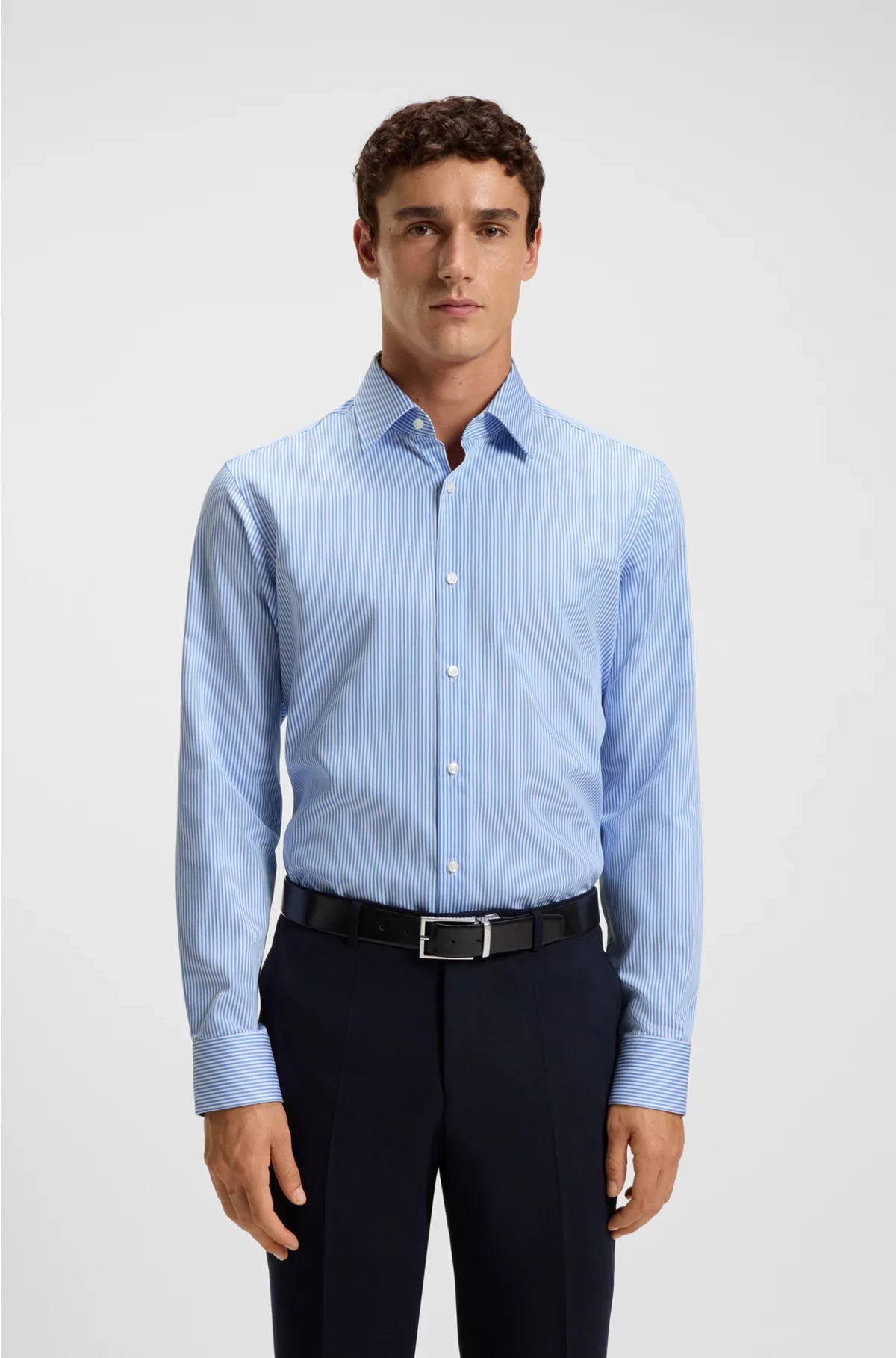 CAMICIA REGULAR-FIT IN RASO DI COTONE A RIGHE FACILE DA STIRARE