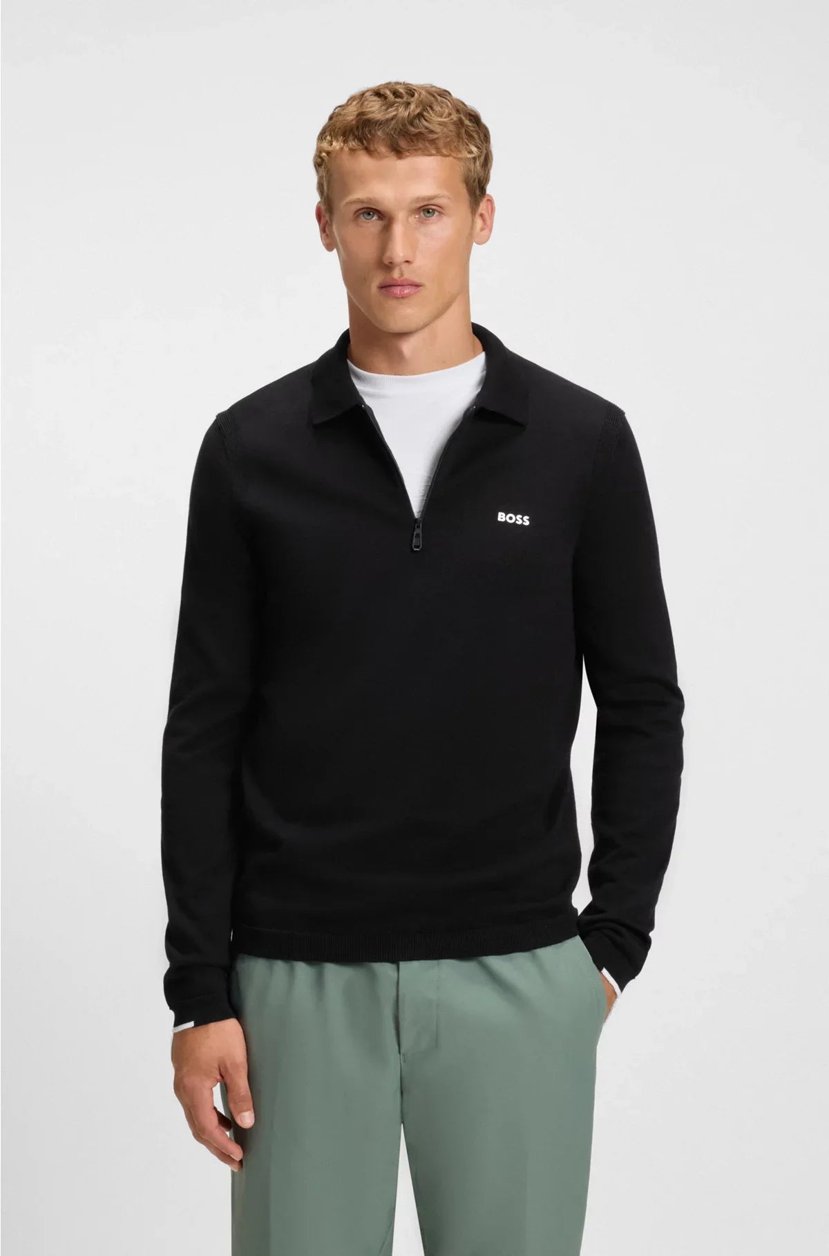 REGULAR-FIT COTTON SWEATER WITH POLO COLLAR