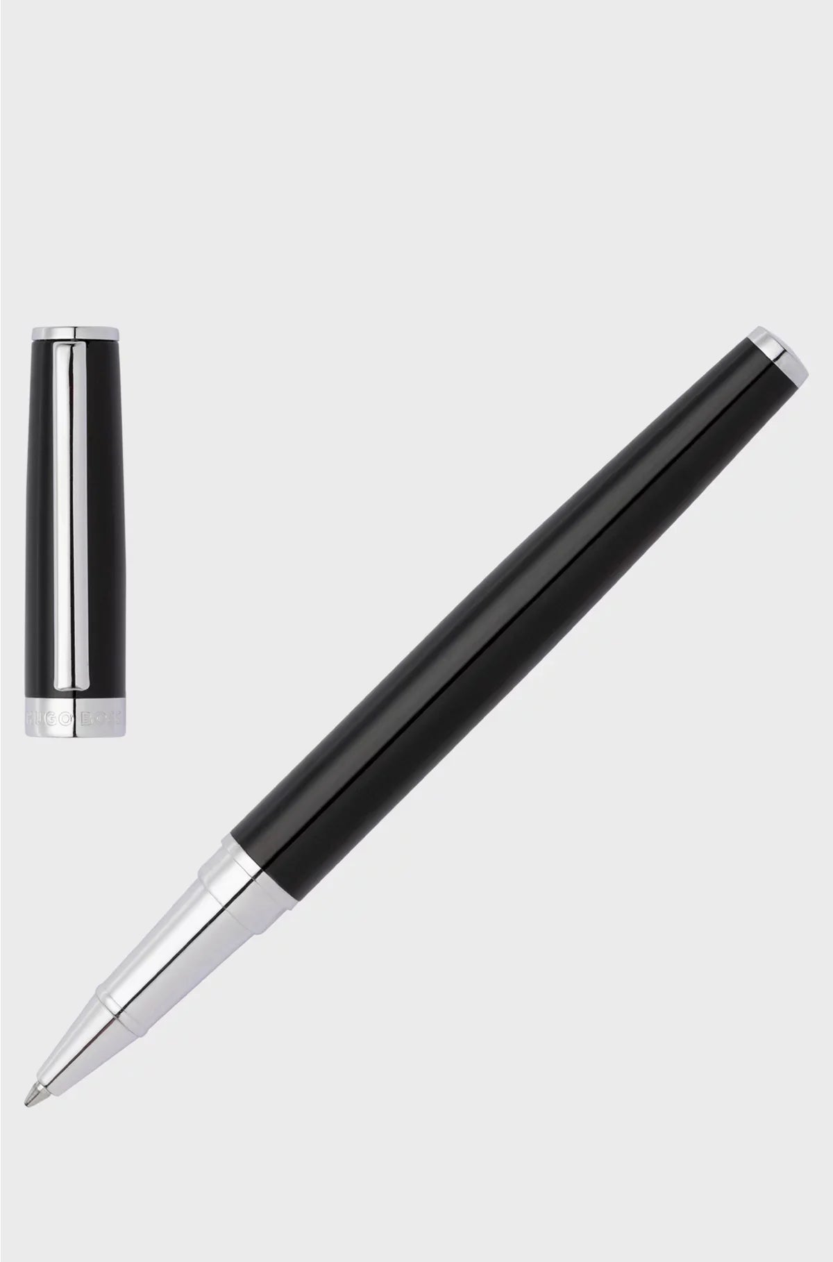 GLOSSY-BLACK LACQUER ROLLERBALL PEN WITH LOGO RING