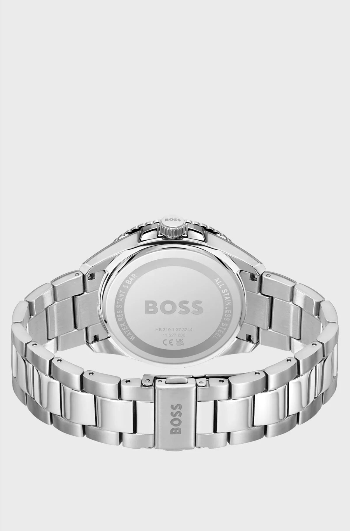 SILVER-TONE WATCH WITH ORANGE DIAL AND ROTATING BEZEL
