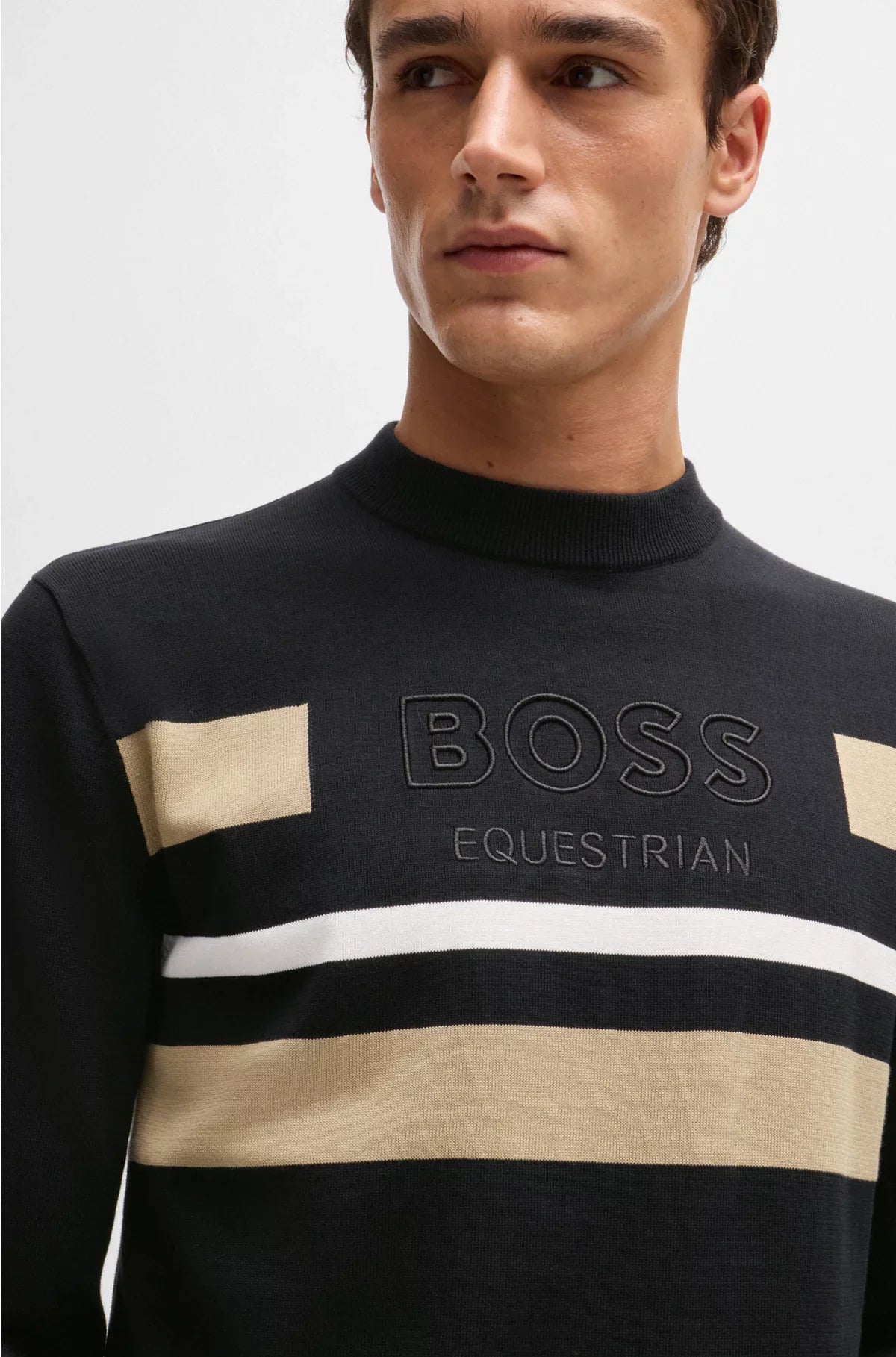 EQUESTRIAN COTTON SWEATER WITH CONTRASTING STRIPES