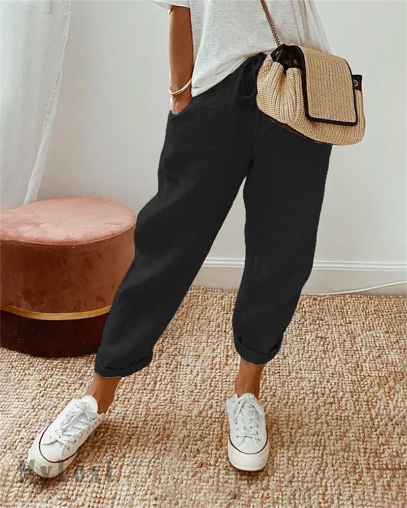 👖🌞Casual Cotton and Linen Pants for Women – Breathable, High-Waisted & Ankle-Length Elegance🤍