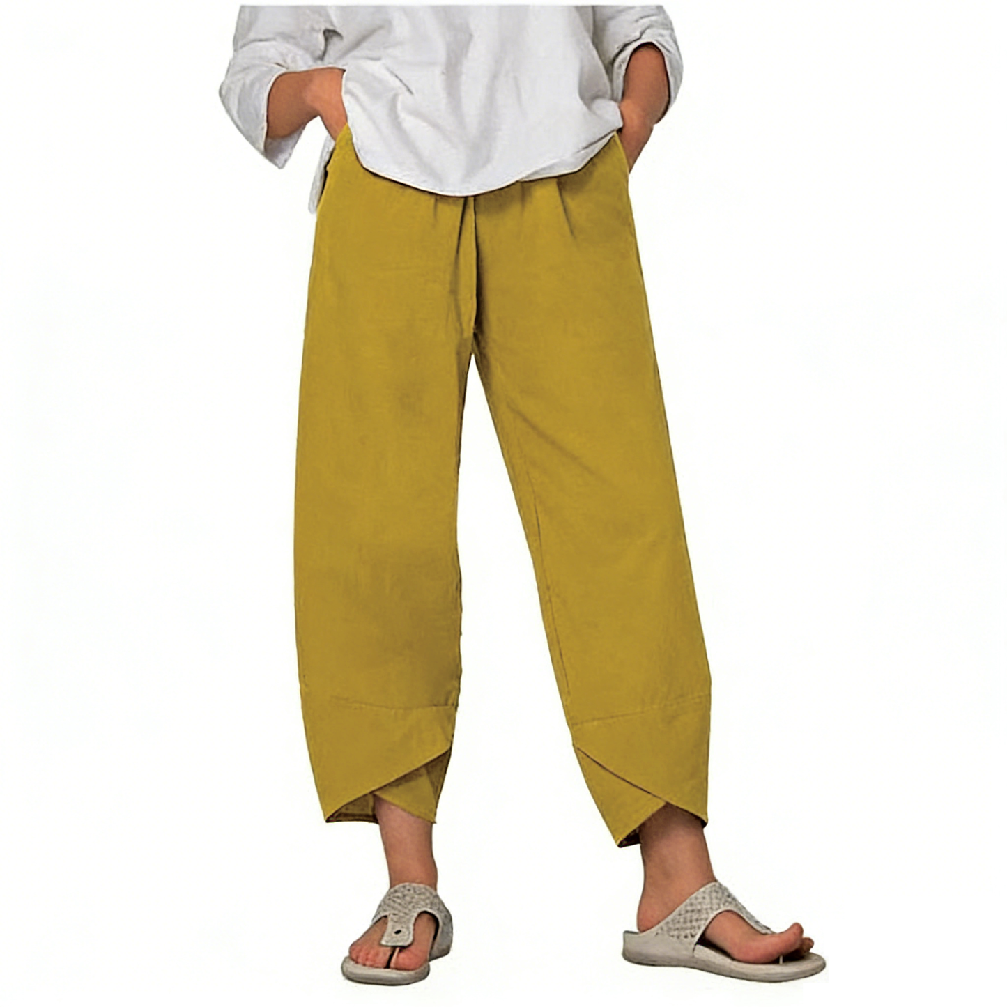 👖Pantaloni vintage asimmetrici con elastico in vita e tasche – Design unico, vestibilità comoda e stile funzionale🌸