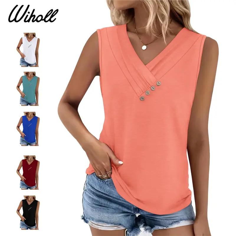 💐2026 Women’s Button Down V Neck Loose Fit Tank Top