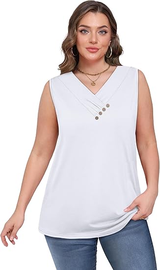 💐2026 Women’s Button Down V Neck Loose Fit Tank Top