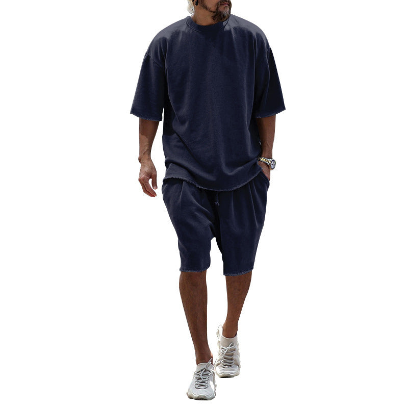 Completo da uomo due pezzi casual tinta unita con pantaloncini