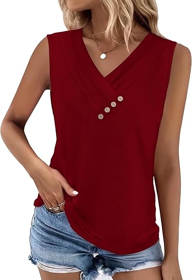 💐2026 Women’s Button Down V Neck Loose Fit Tank Top