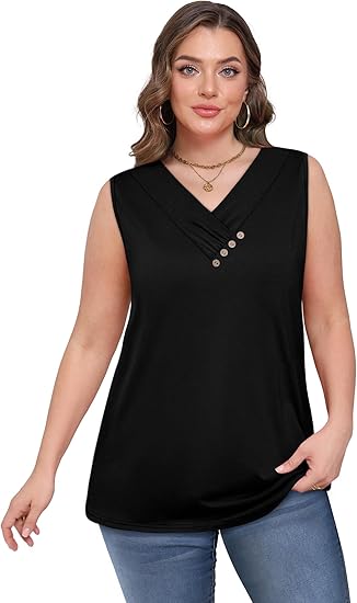 💐2026 Women’s Button Down V Neck Loose Fit Tank Top
