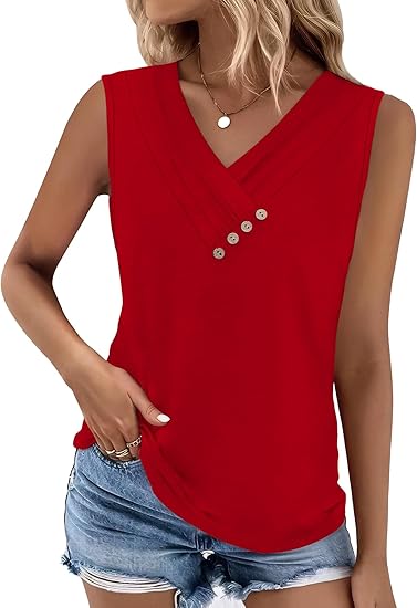 💐2026 Women’s Button Down V Neck Loose Fit Tank Top