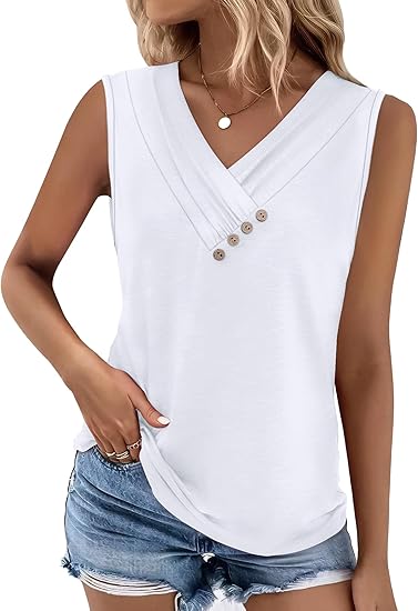 💐2026 Women’s Button Down V Neck Loose Fit Tank Top