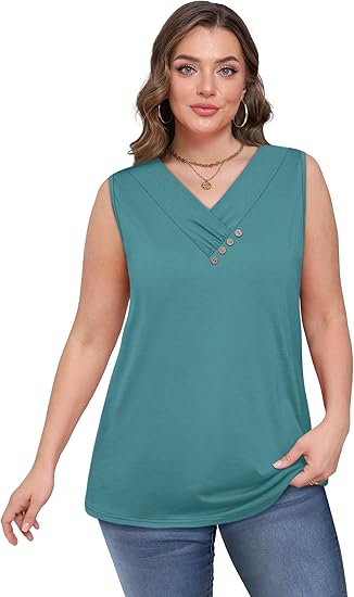💐2026 Women’s Button Down V Neck Loose Fit Tank Top