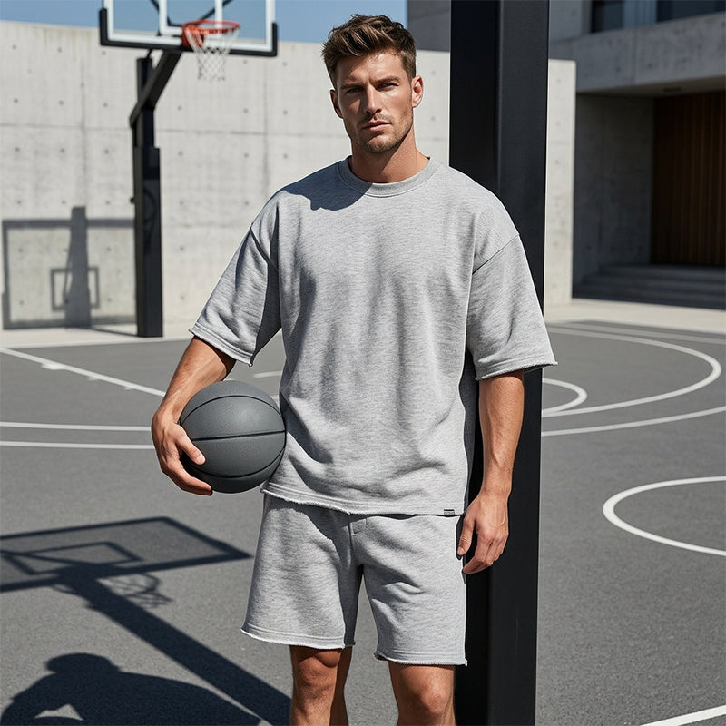 Completo da uomo due pezzi casual tinta unita con pantaloncini