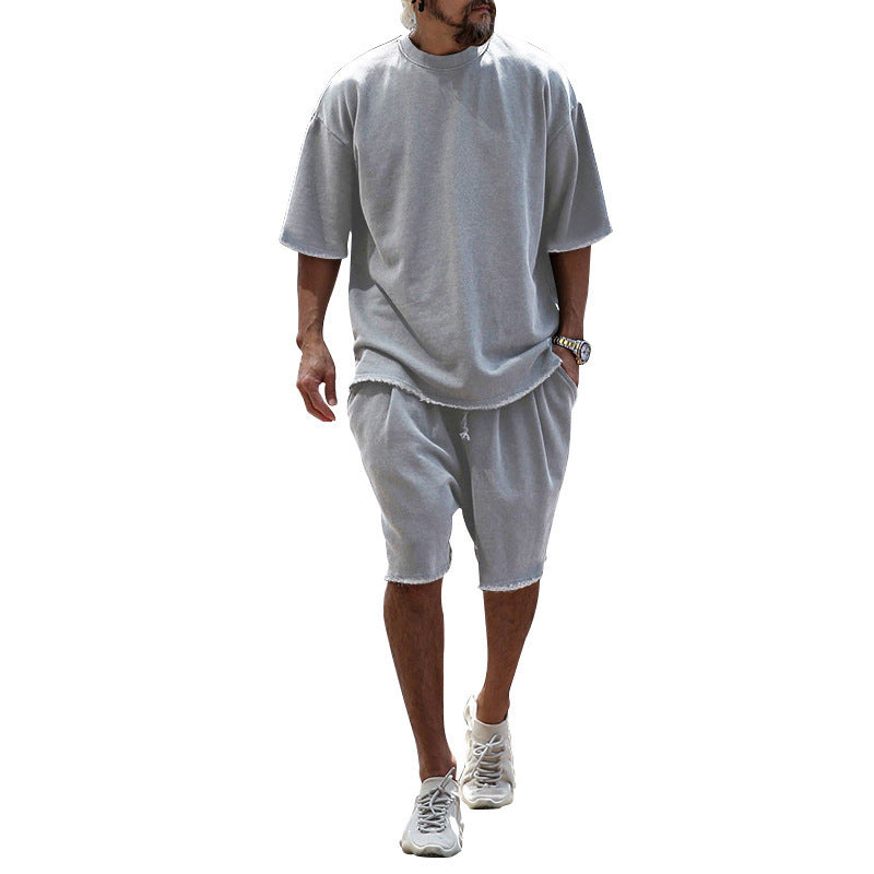 Completo da uomo due pezzi casual tinta unita con pantaloncini