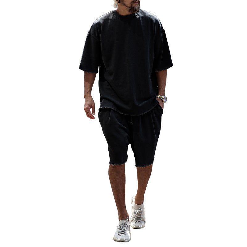 Completo da uomo due pezzi casual tinta unita con pantaloncini
