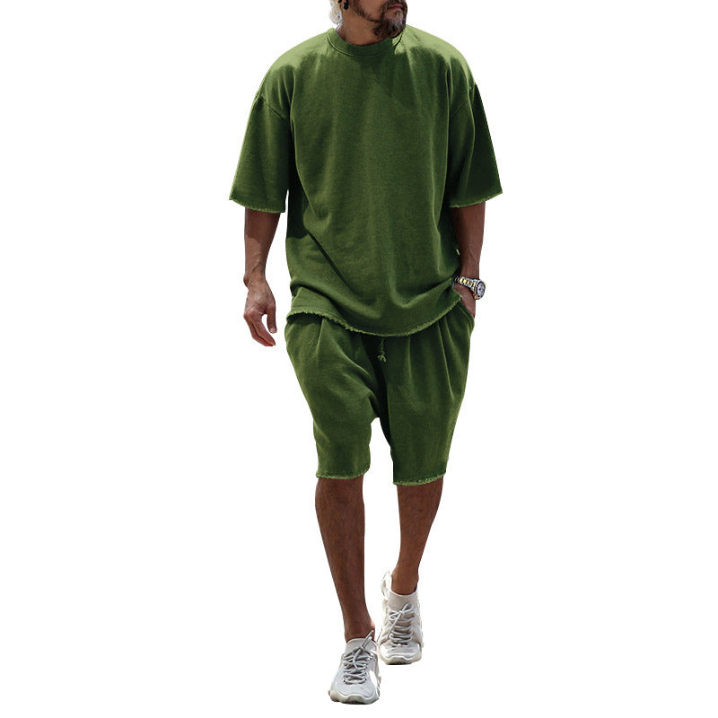 Completo da uomo due pezzi casual tinta unita con pantaloncini