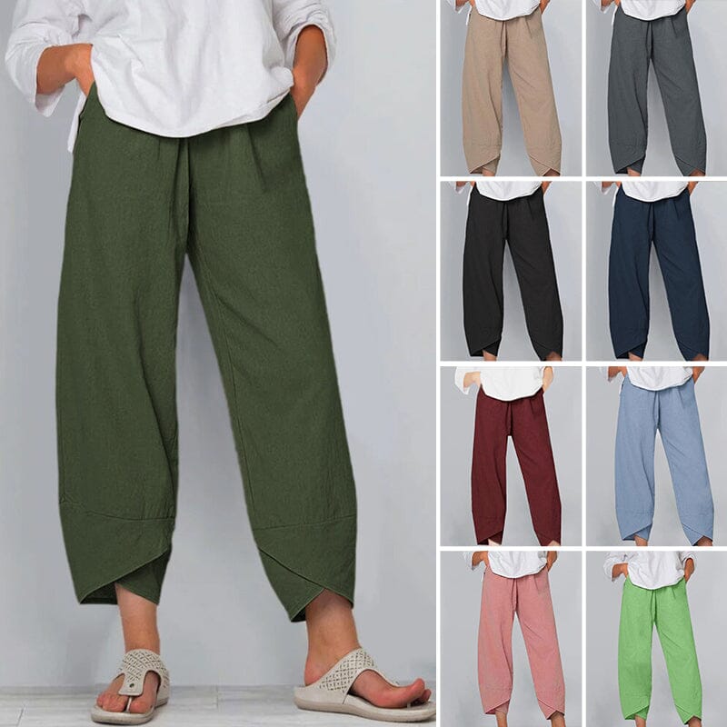 👖Pantaloni vintage asimmetrici con elastico in vita e tasche – Design unico, vestibilità comoda e stile funzionale🌸