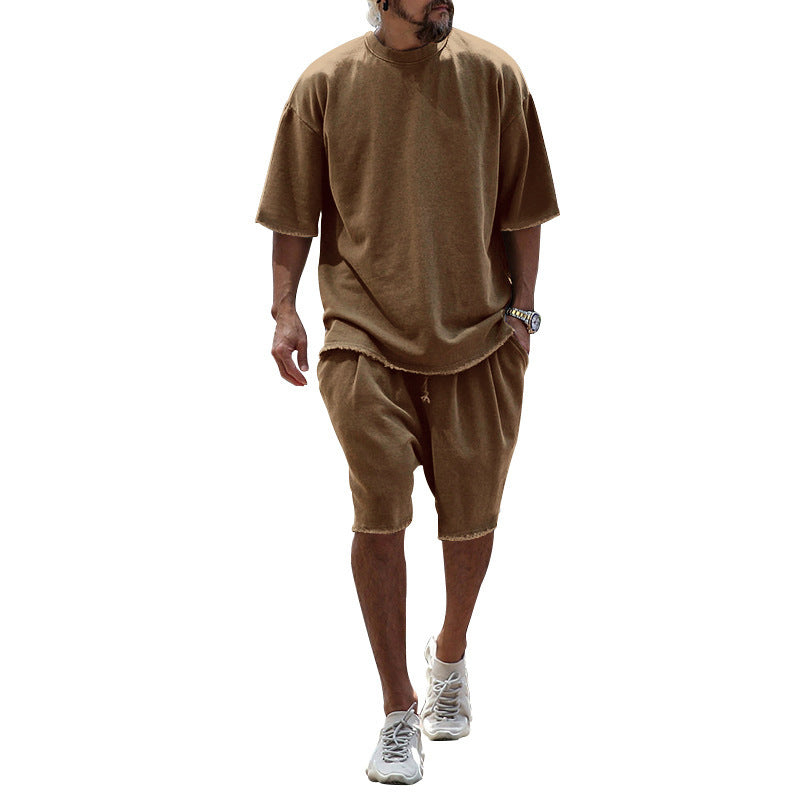 Completo da uomo due pezzi casual tinta unita con pantaloncini
