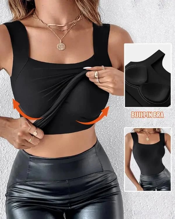 🔥Last Day Promotion 60% OFF⏰👙Women's U Neck Thermal Tank Tops with Built-In Bra👍