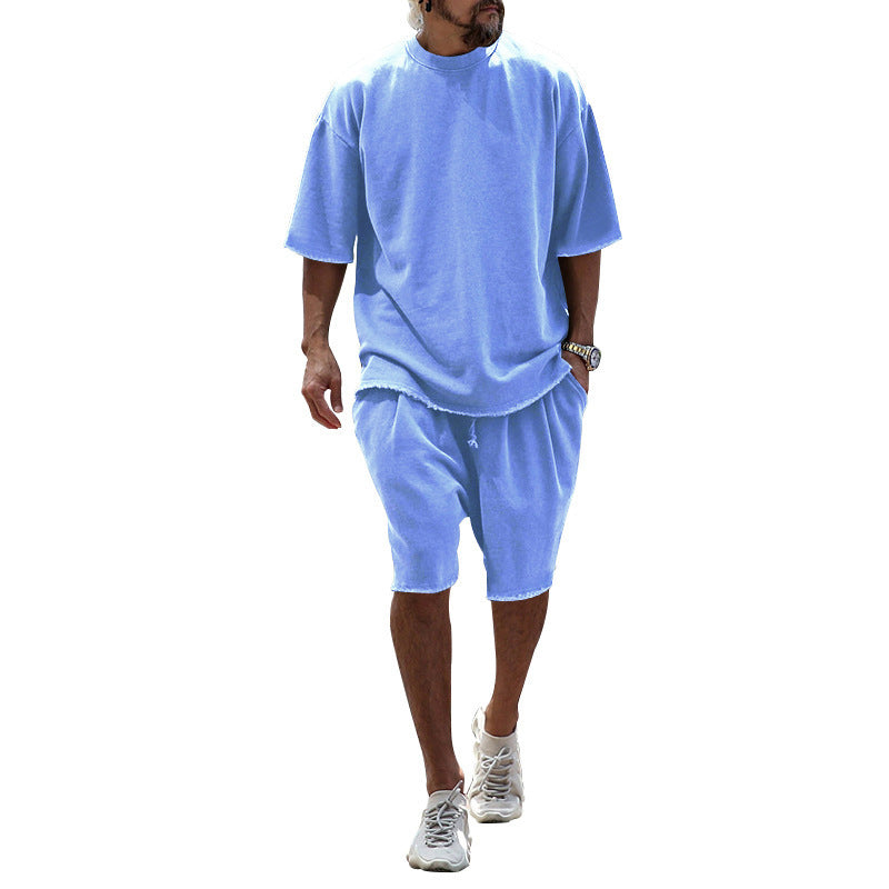 Completo da uomo due pezzi casual tinta unita con pantaloncini