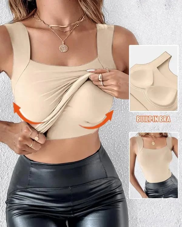 🔥Last Day Promotion 60% OFF⏰👙Women's U Neck Thermal Tank Tops with Built-In Bra👍