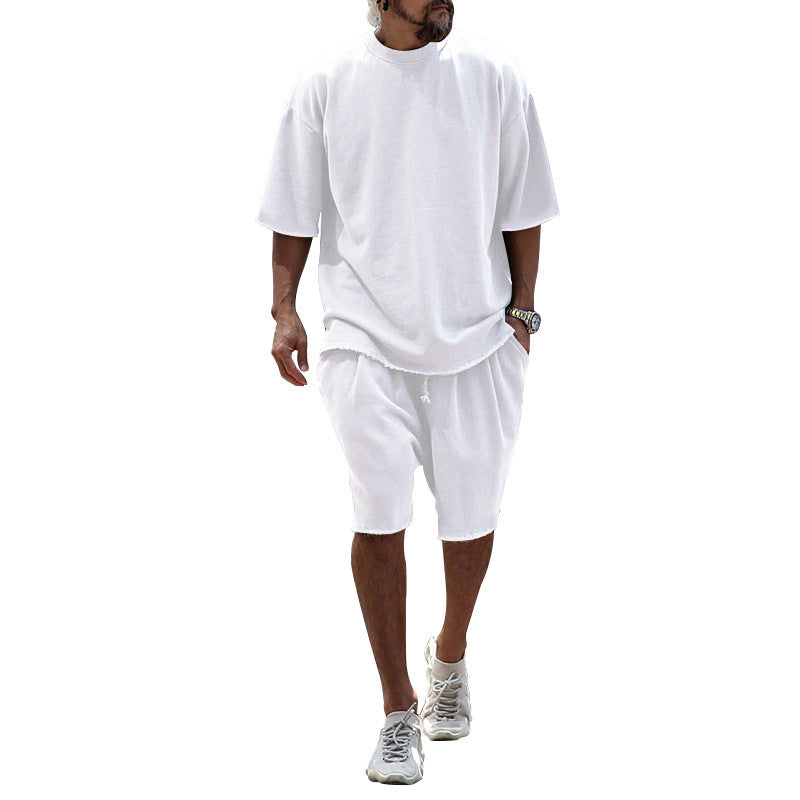 Completo da uomo due pezzi casual tinta unita con pantaloncini