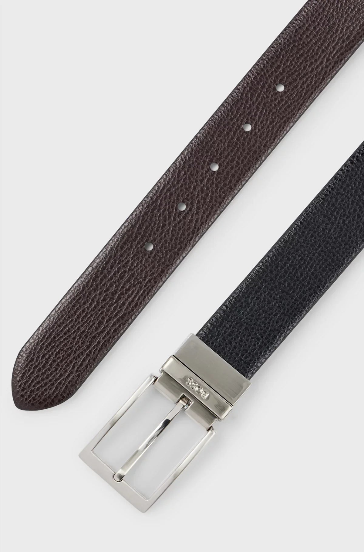REVERSIBLE BELT IN GRAINED ITALIAN LEATHER WITH LOGO KEEPER
