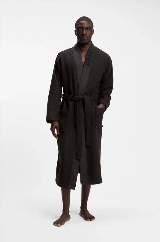WAFFLE-STRUCTURE DRESSING GOWN WITH EMBROIDERED LOGO