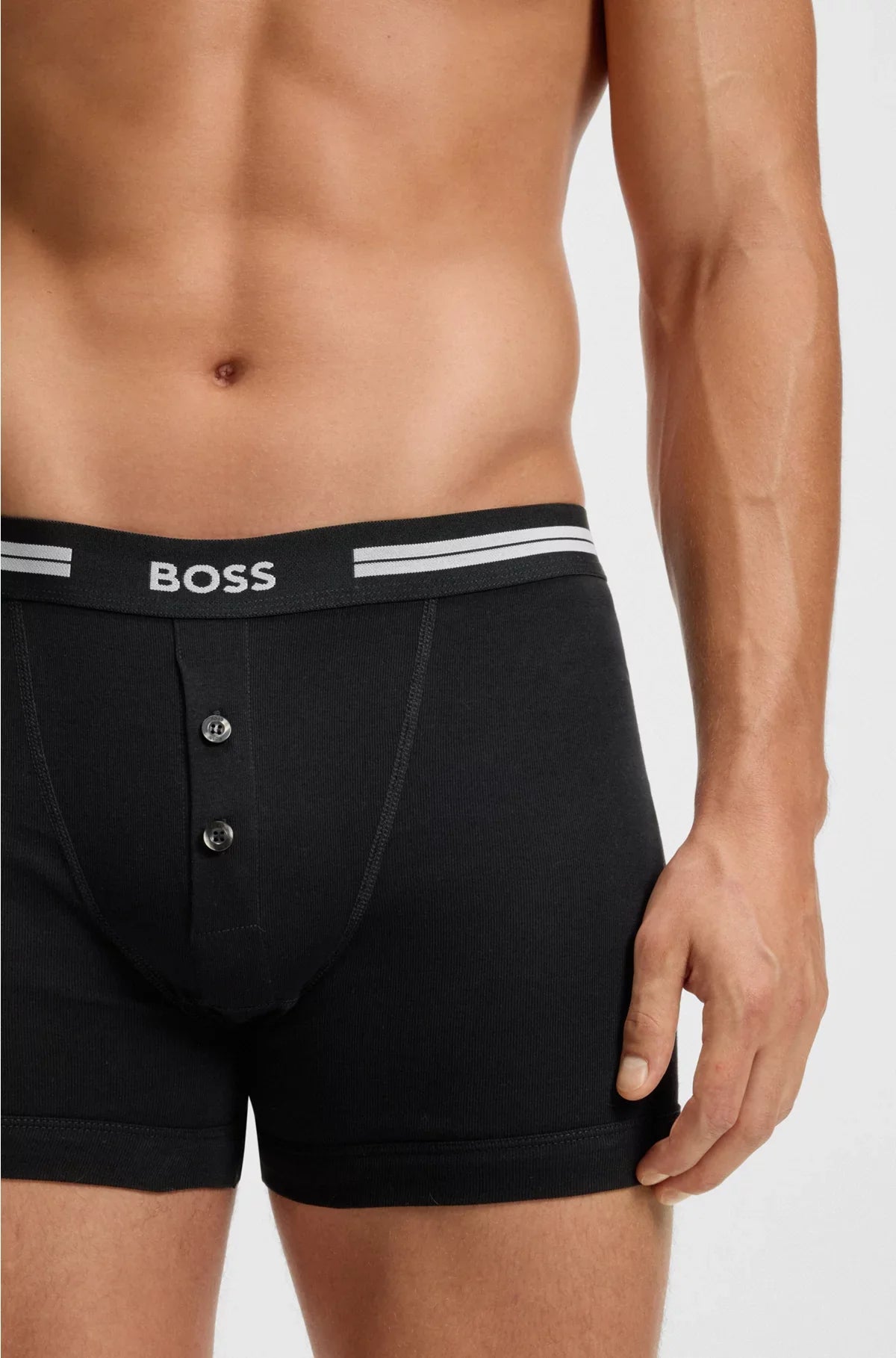 BUTTON-FLY COTTON TRUNKS WITH LOGO WAISTBAND