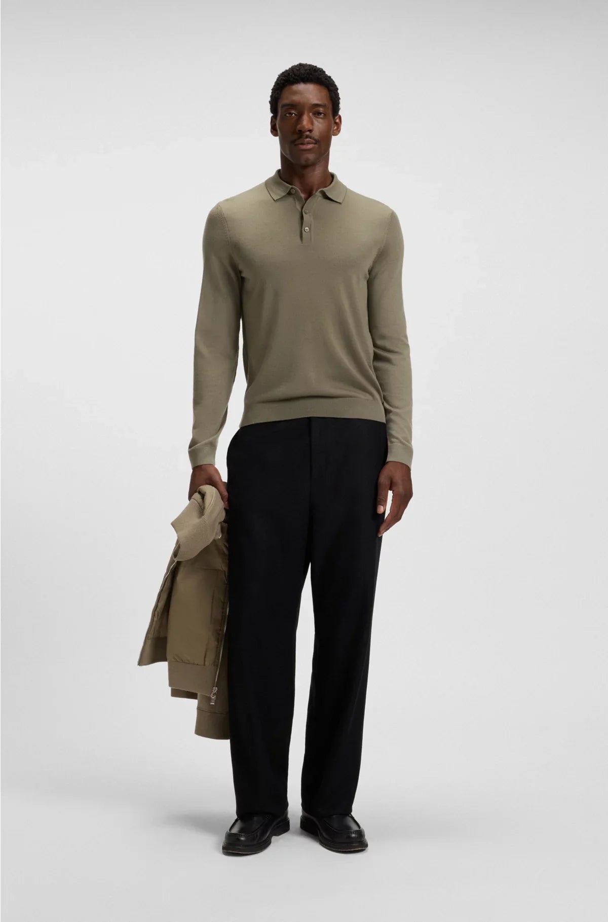 LONG-SLEEVED KNIT POLO SWEATER IN ITALIAN VIRGIN WOOL