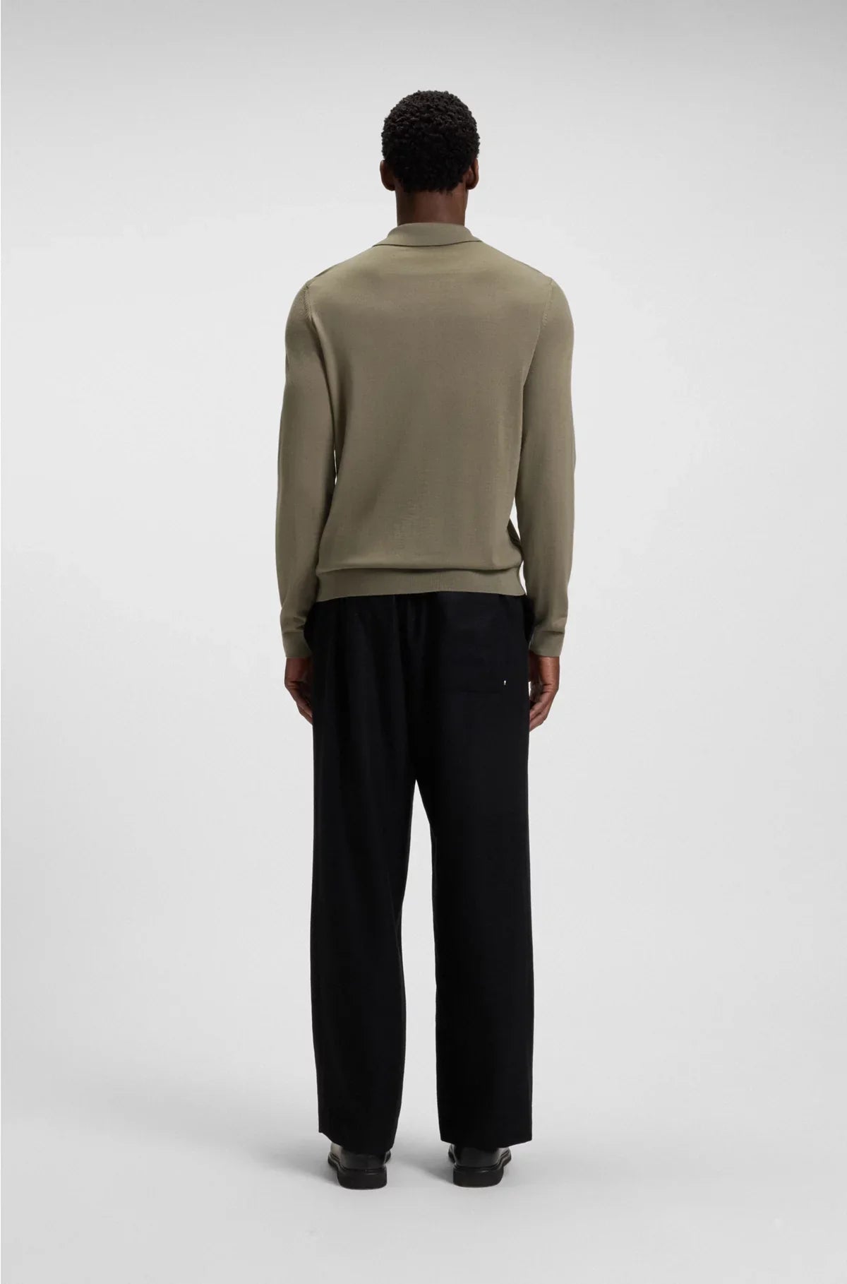 LONG-SLEEVED KNIT POLO SWEATER IN ITALIAN VIRGIN WOOL