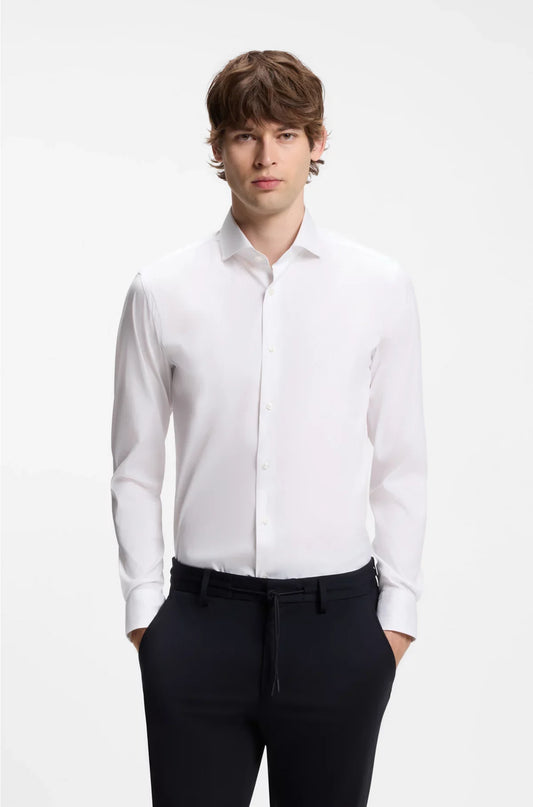 CAMICIA SLIM FIT IN POPELINE DI MISTO COTONE NO STIRO