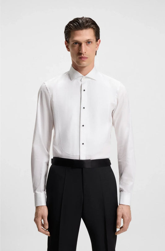 Camicia slim fit in popeline di cotone stretch di facile stiro