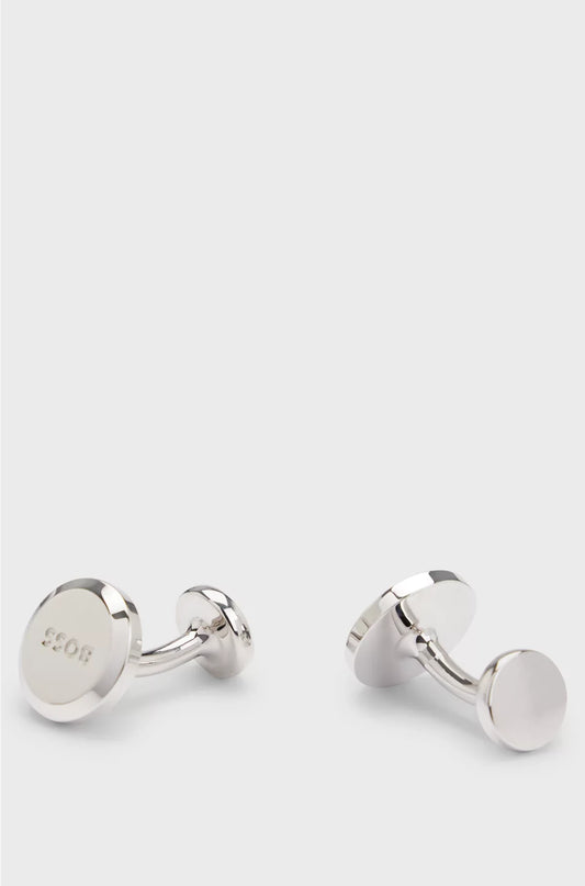 ROUND POLISHED-BRASS CUFFLINKS WITH ENGRAVED LOGO