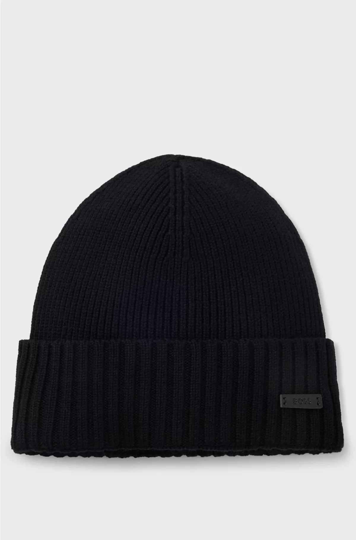 BEANIE HAT IN VIRGIN WOOL WITH LOGO PLAQUE