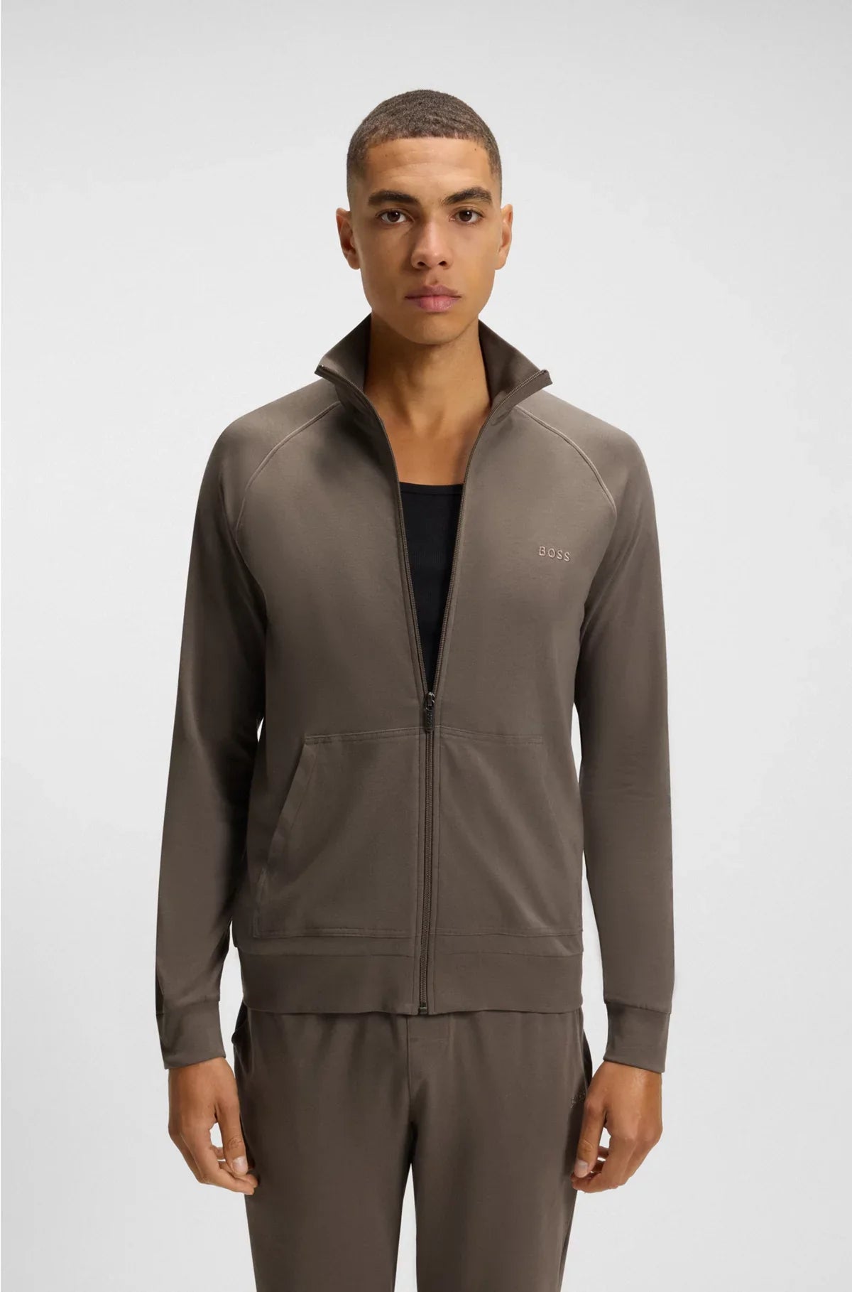STRETCH-COTTON JACKET WITH PIPING AND LOGO