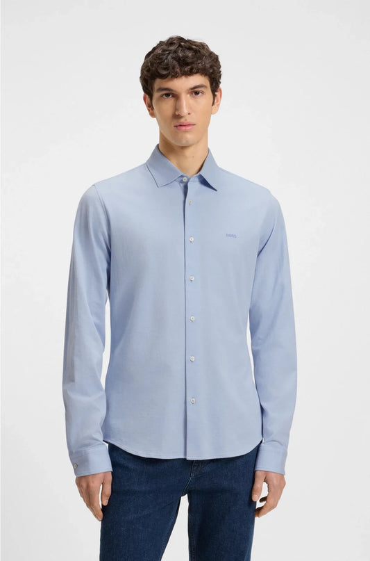 SLIM-FIT SHIRT IN MELANGE COTTON PIQUE