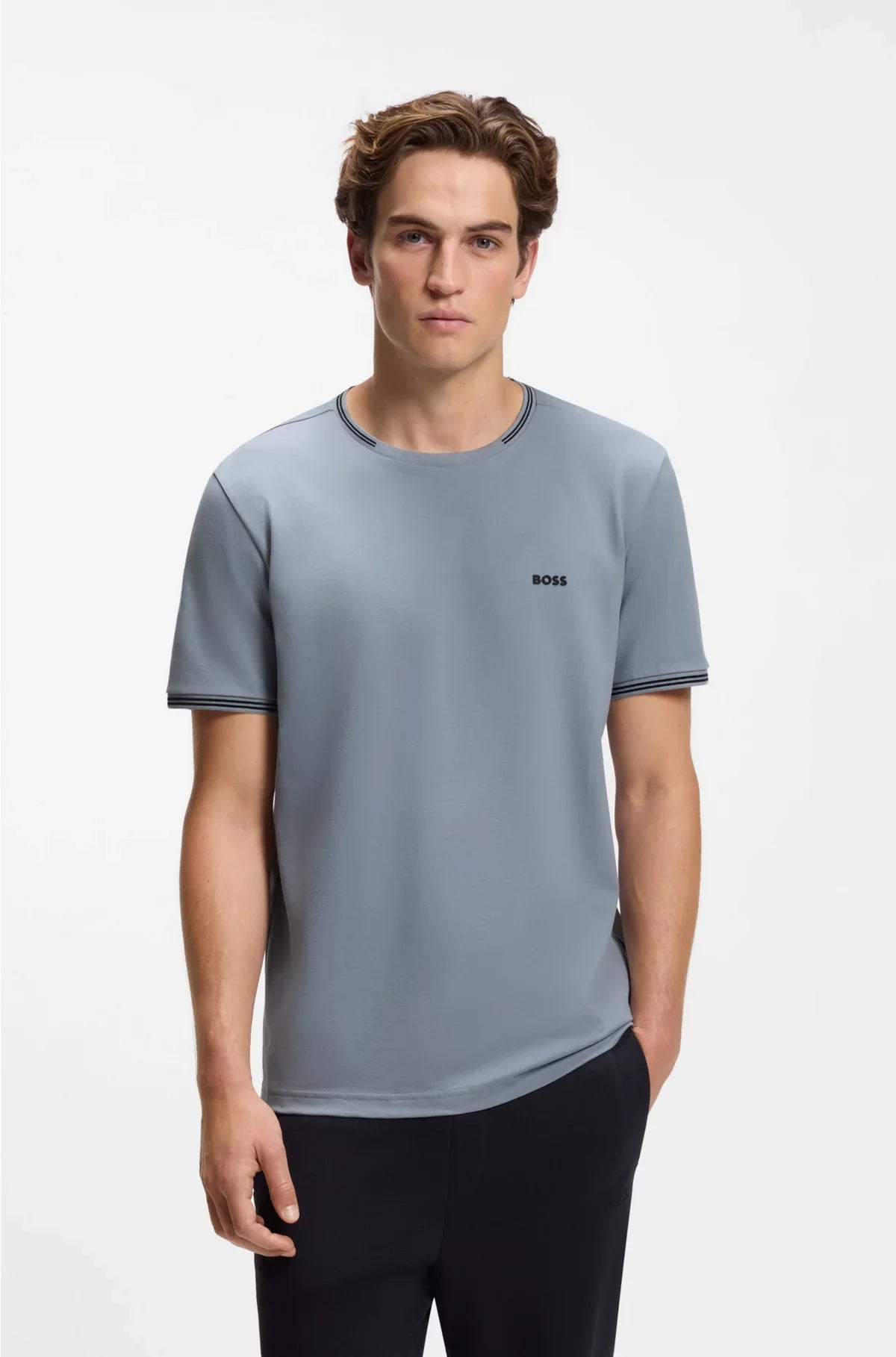 STRETCH-COTTON T-SHIRT WITH STRIPES AND LOGO