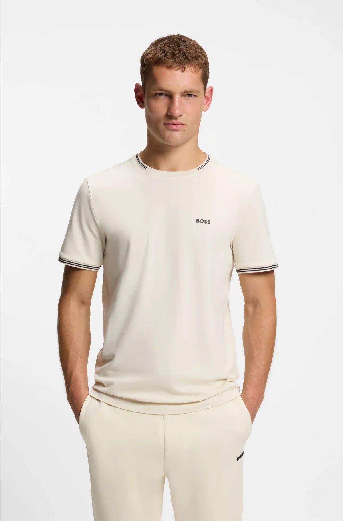 STRETCH-COTTON T-SHIRT WITH STRIPES AND LOGO