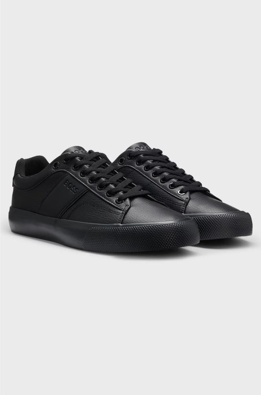 FAUX-LEATHER TRAINERS WITH PLAIN AND GRAINED TEXTURES