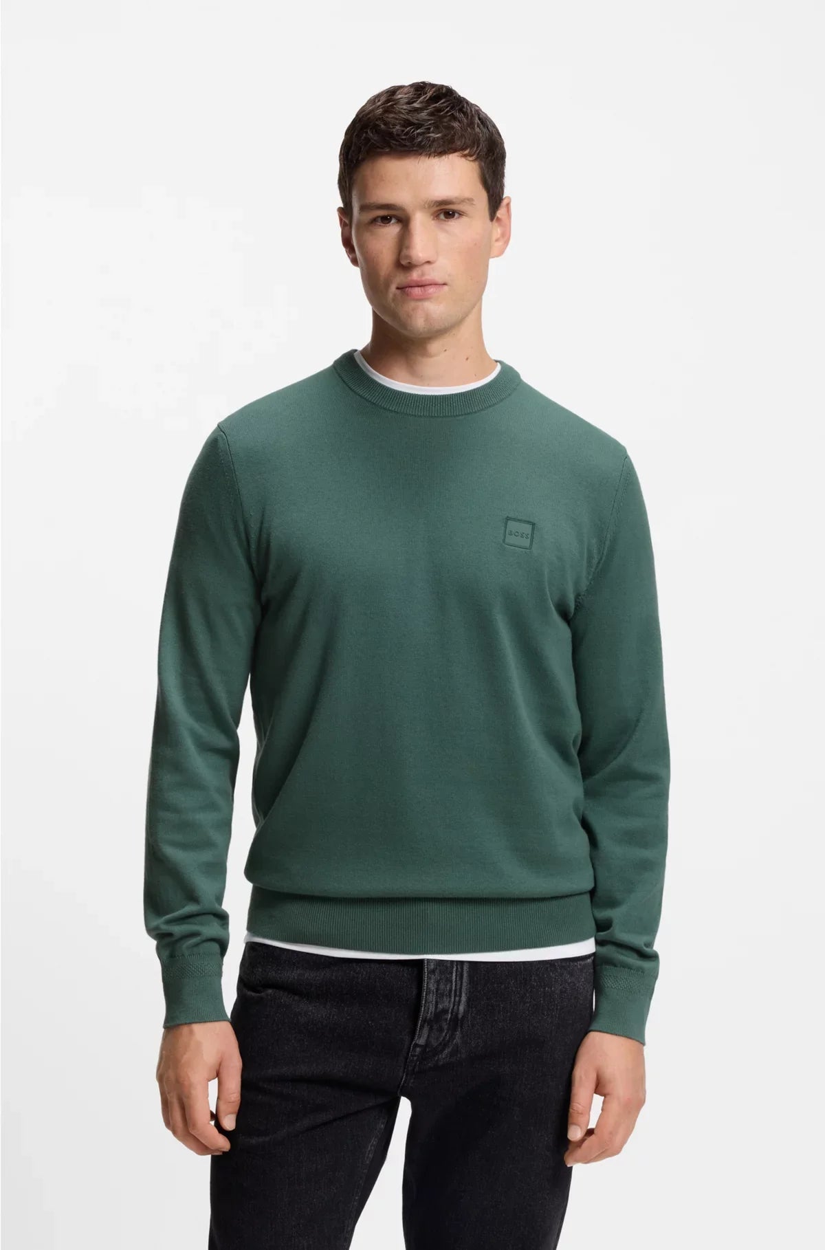 COTTON-CASHMERE SWEATER WITH LOGO LABEL