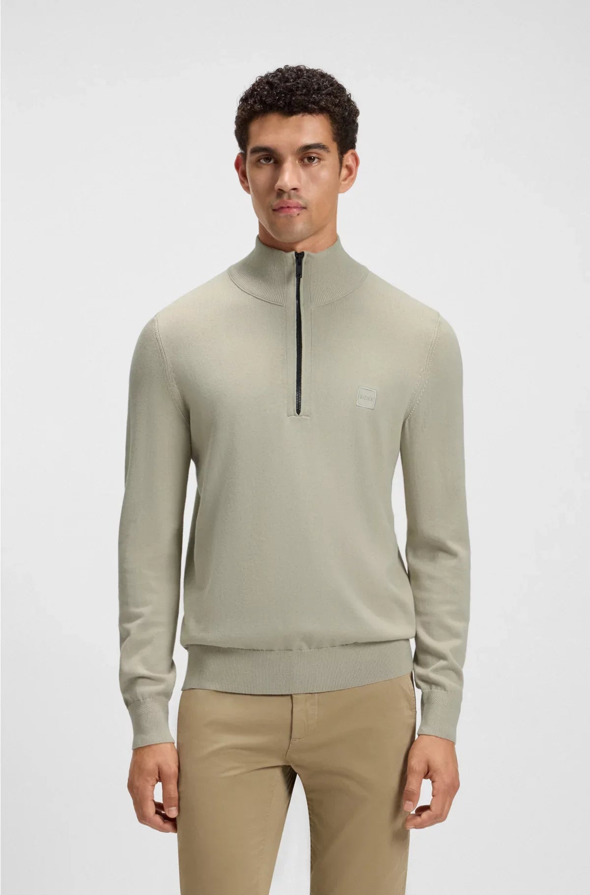LOGO-PATCH ZIP-NECK SWEATER IN COTTON AND CASHMERE