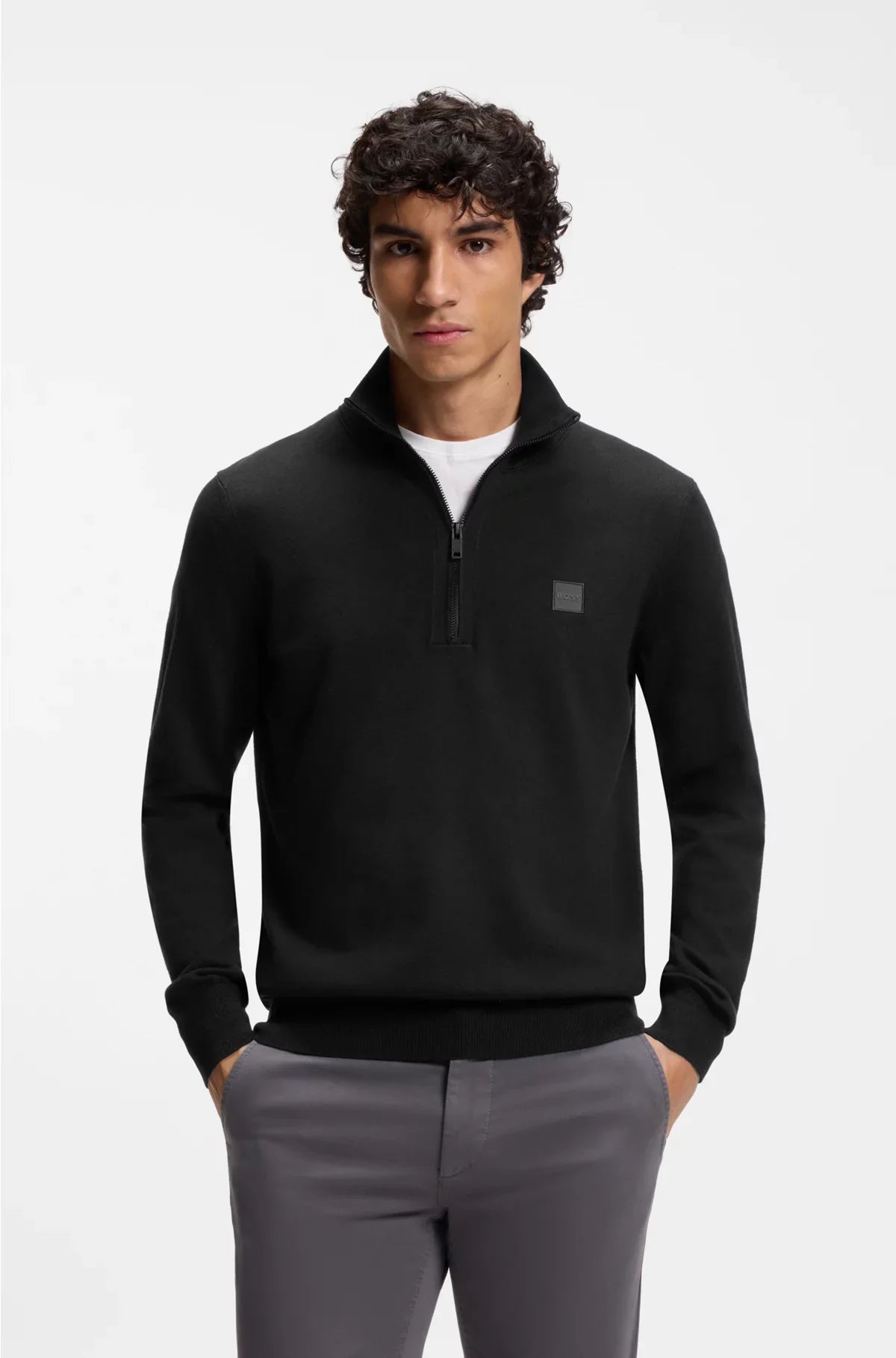 LOGO-PATCH ZIP-NECK SWEATER IN COTTON AND CASHMERE