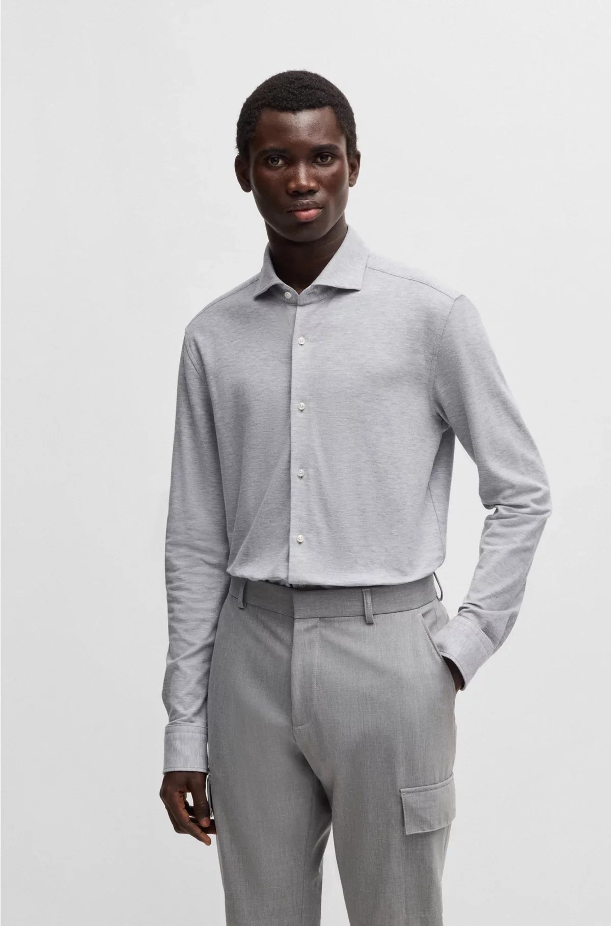 CAMICIA SLIM FIT IN JERSEY DI PIQUÉ DI COTONE