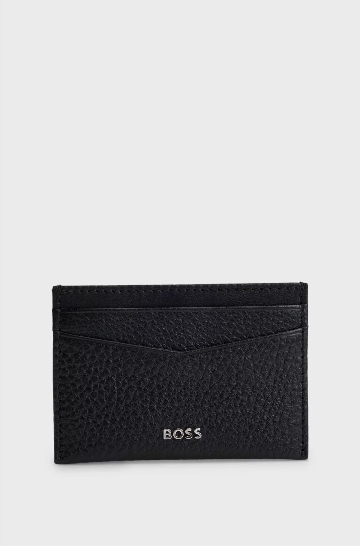 CARD HOLDER IN GRAINED LEATHER WITH METALLIC LOGO LETTERING