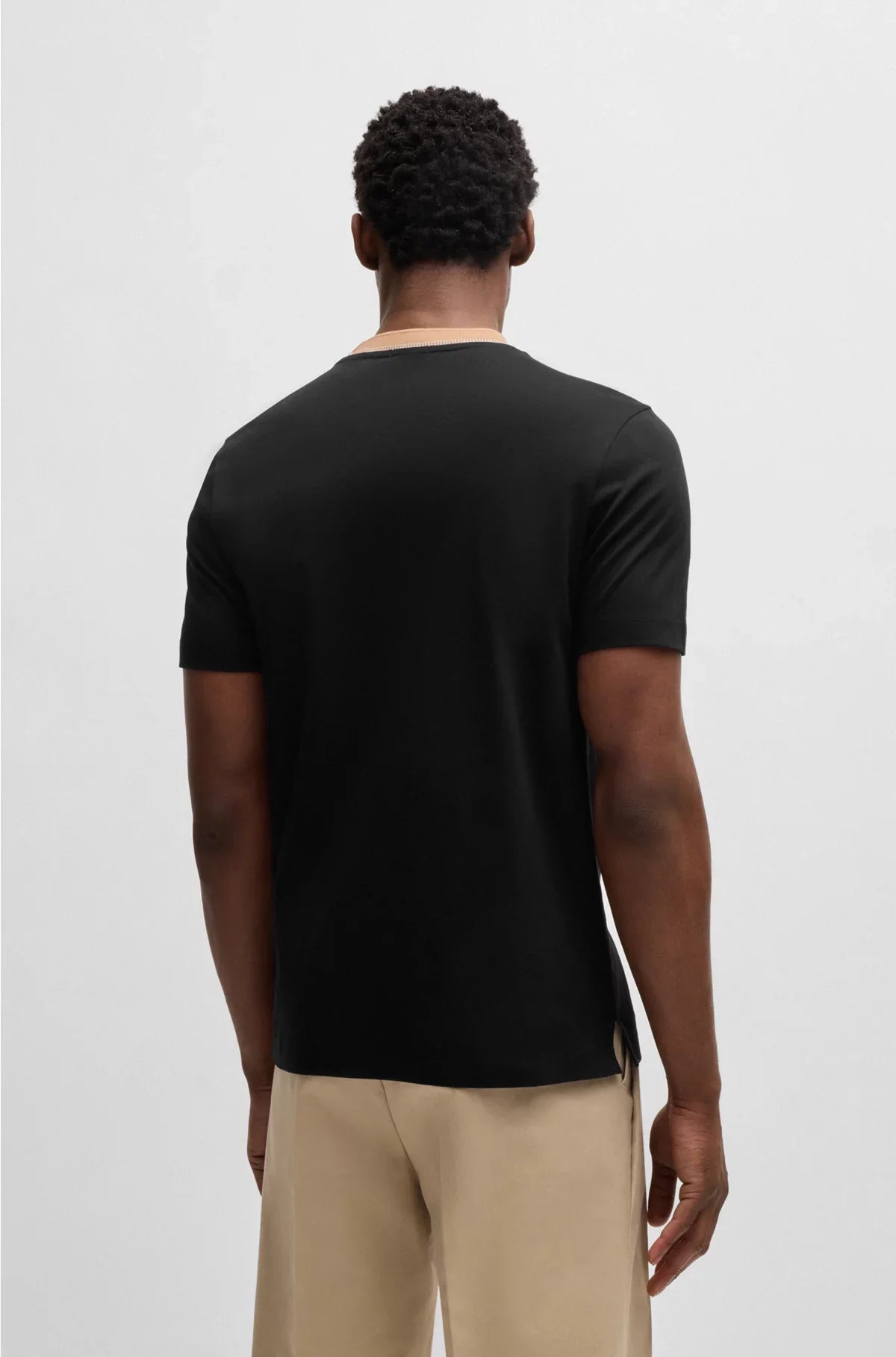 MERCERISED-COTTON SLIM-FIT T-SHIRT WITH COLLAR STRIPE