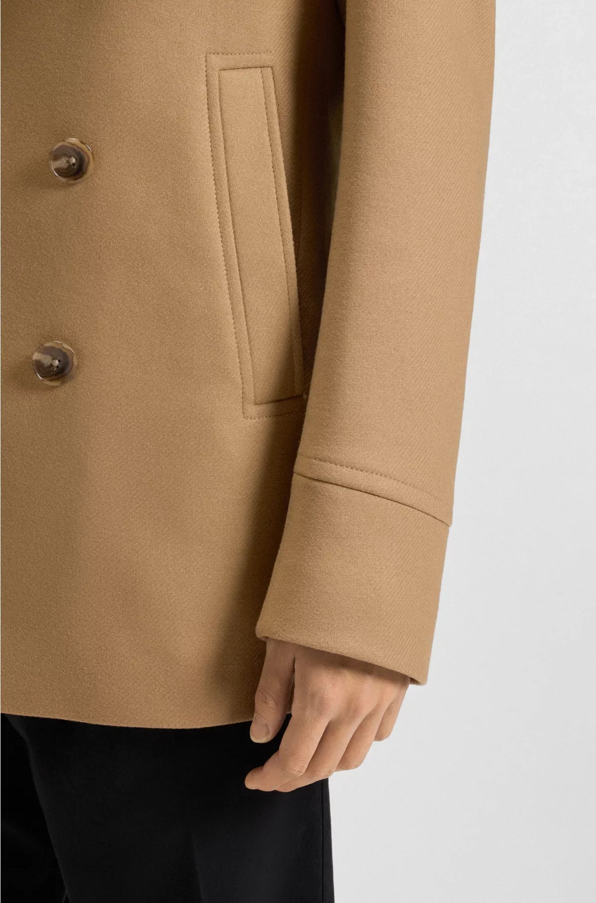 SLIM-FIT DOUBLE-BREASTED SHORT COAT IN A WOOL BLEND