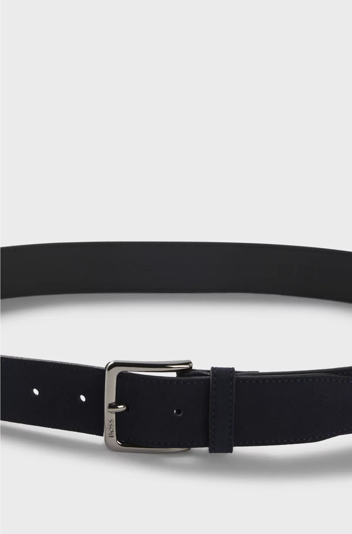 SUEDE BELT WITH LOGO-ENGRAVED GUNMETAL BUCKLE