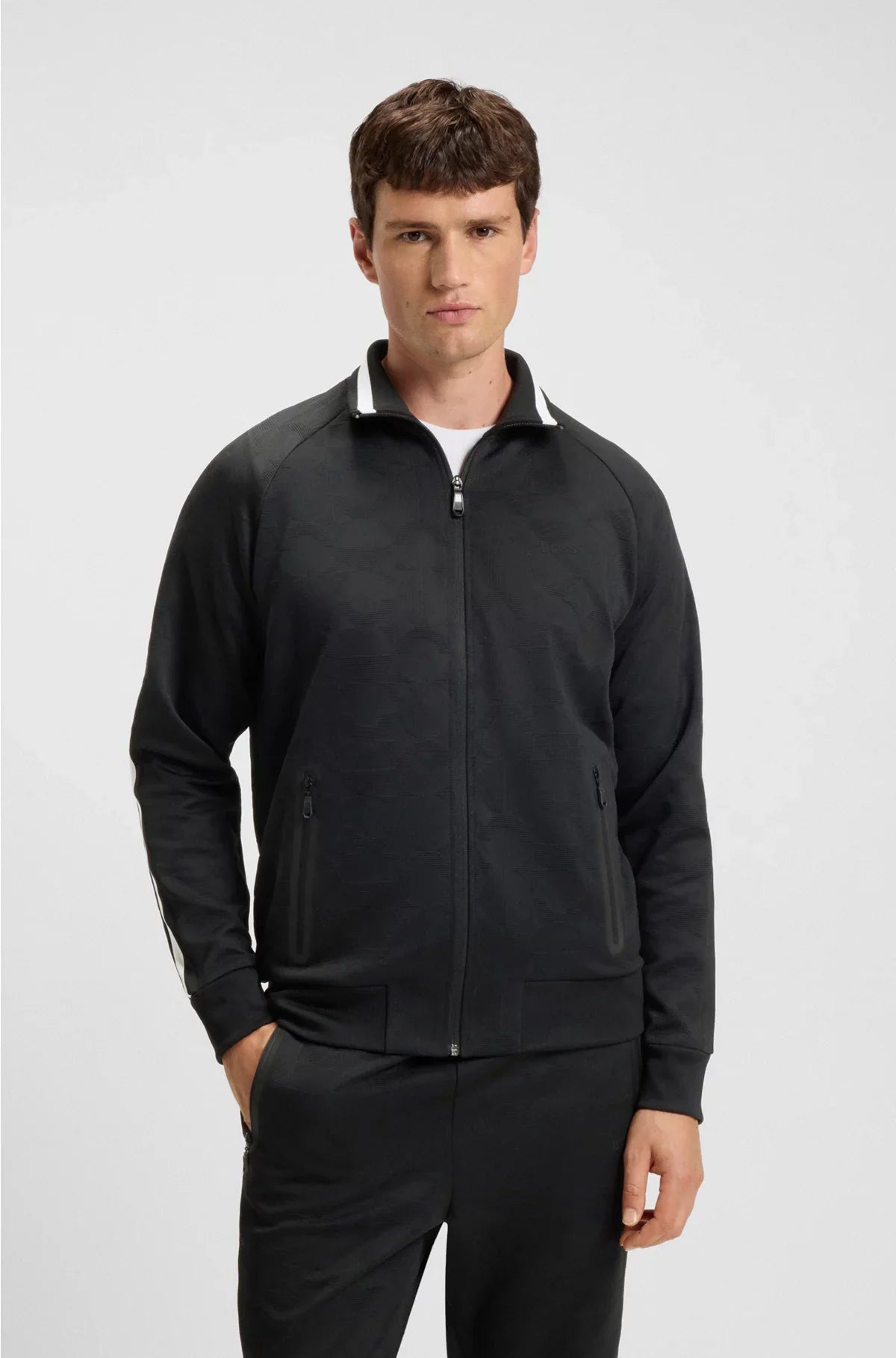 CIRCLE-JACQUARD ZIP-UP SWEATSHIRT WITH SIDE STRIPES
